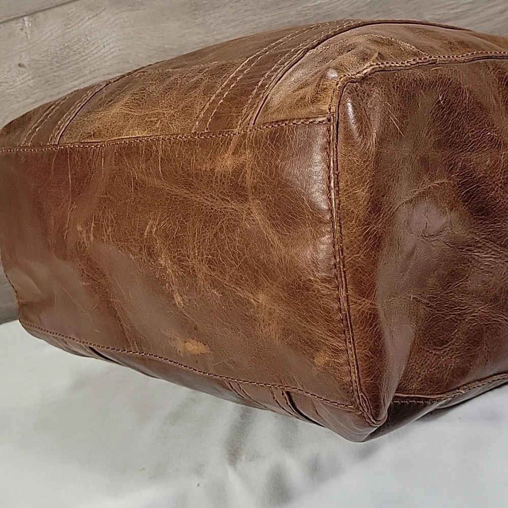 Vintage Frye Melissa Brown Distressed Leather Shoulder Bag Satchel Purse Handbag